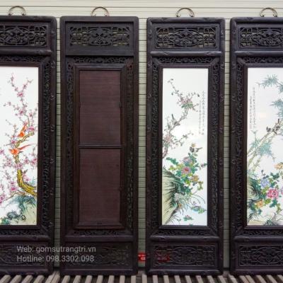 BỘ TRANH TỨ QUÝ MAI LAN CÚC TRÚC KHUNG GỖ
